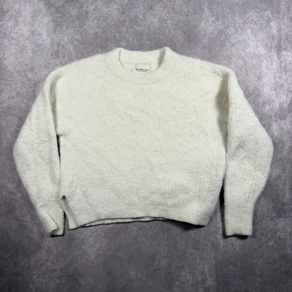 Abercrombie & Fitch Sweaters - Abercrombie & Fitch Soft AF Sweater Womens S Cream Fuzzy Ribbed Knit Pullover